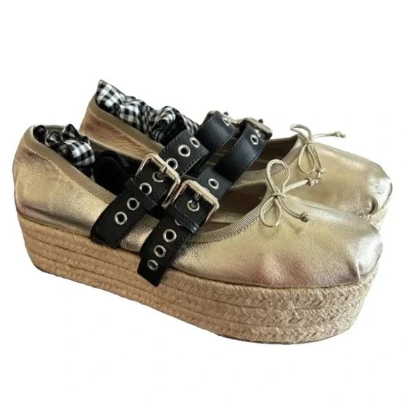 Miu Miu Gold ballet Platform Espadrille Shoes - Picture 7 of 7